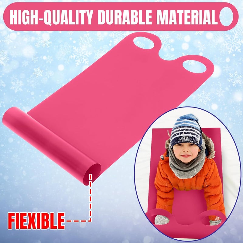 Poen 4 قطع زلاجات ثلجية للأطفال والبالغين، زلاجات قابلة لللف بطول 36.2 بوصة، زلاجات بلاستيكية مع 2 مقبض، معدات خفيفة الوزن وعالية السرعة - Image 3